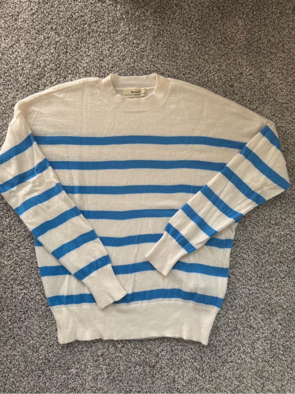 Madewell cashmere sweater with Blue Stripes